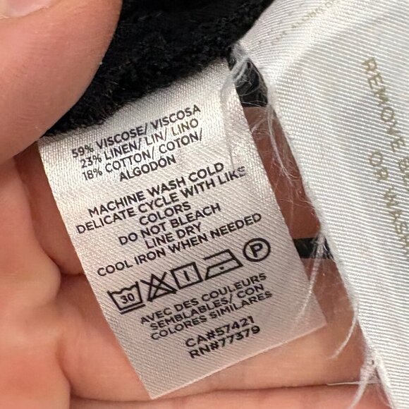 Ann Taylor Black Linen Midi Dress Puff Sleeves V Neck Medium M - Picture 9 of 13